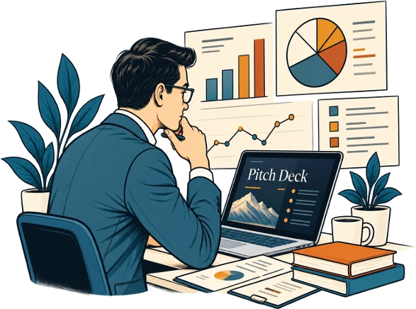 An investor reviewing a pitch deck and charts