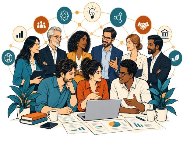 A wide partner network gathered around a founder team